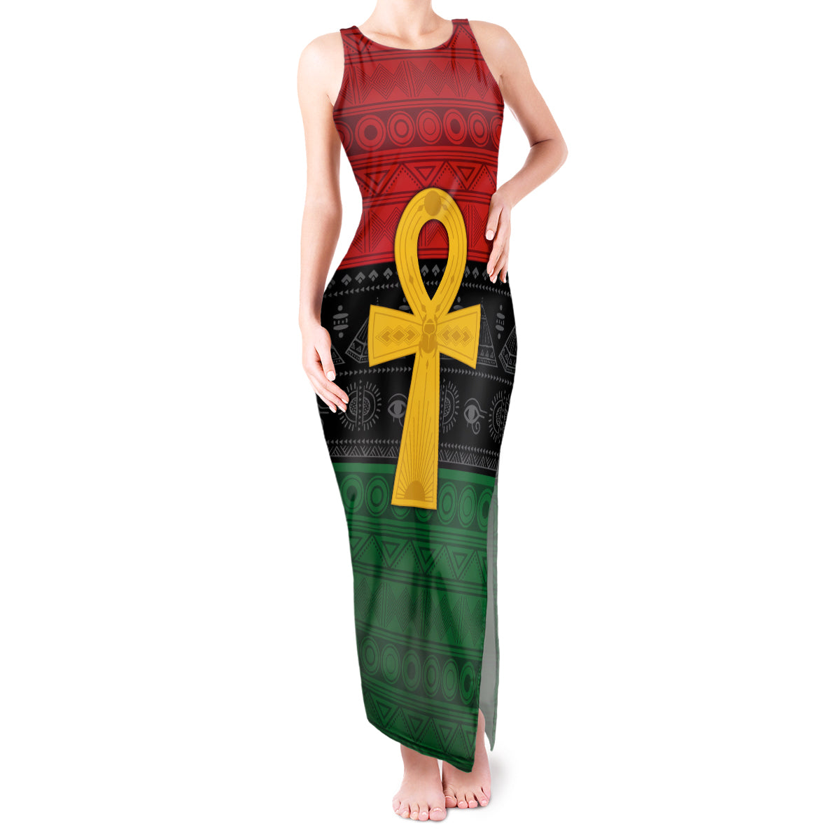 Pan African Ankh Tank Maxi Dress Egyptian Cross - Wonder Print Shop