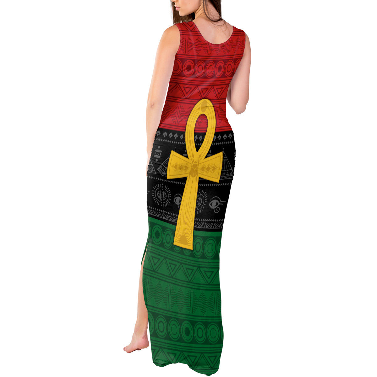 Pan African Ankh Tank Maxi Dress Egyptian Cross - Wonder Print Shop