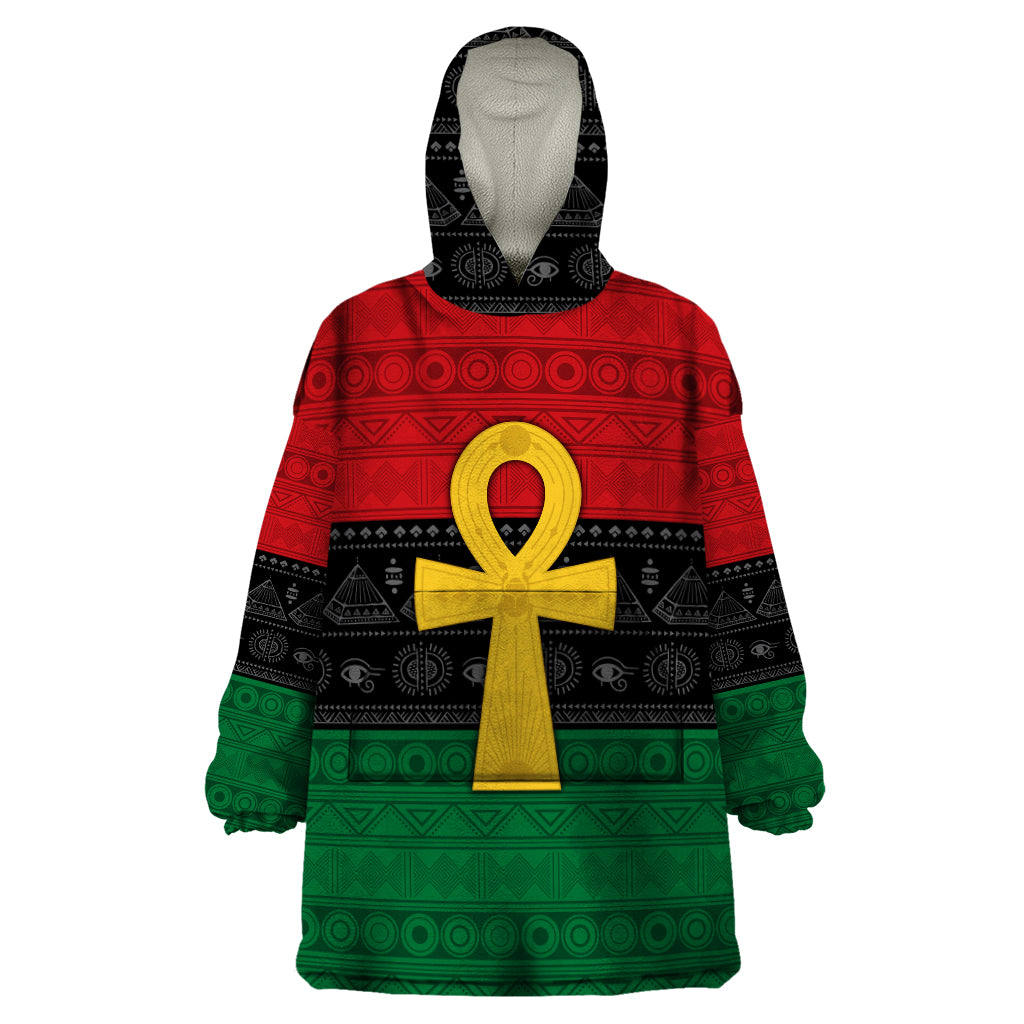 Pan African Ankh Wearable Blanket Hoodie Egyptian Cross - Wonder Print Shop