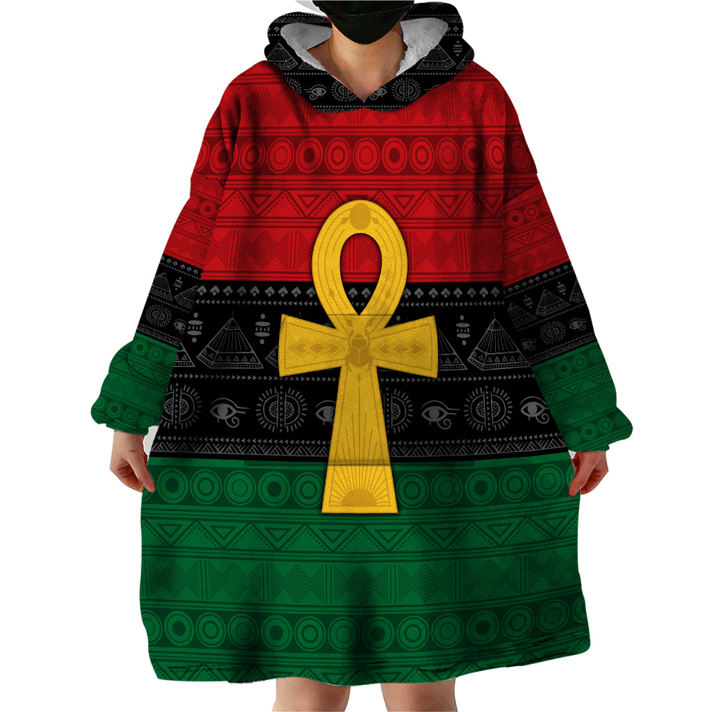 Pan African Ankh Wearable Blanket Hoodie Egyptian Cross - Wonder Print Shop