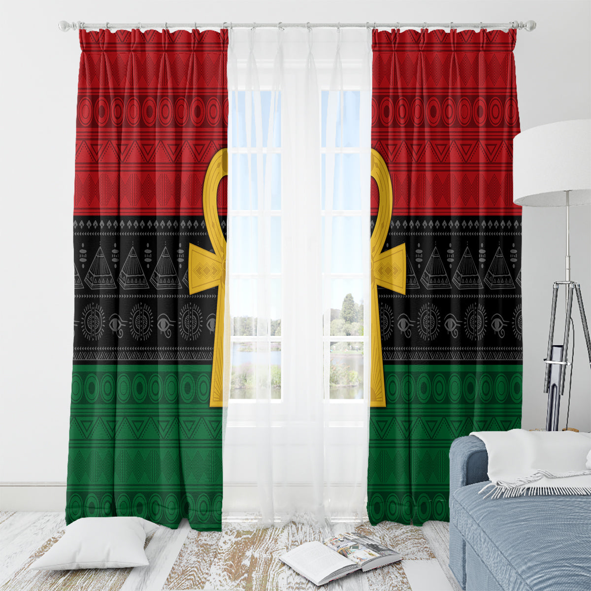Pan African Ankh Window Curtain Egyptian Cross - Wonder Print Shop