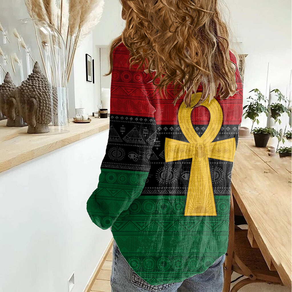 Pan African Ankh Women Casual Shirt Egyptian Cross - Wonder Print Shop