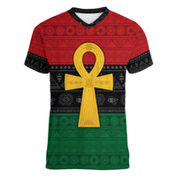 Pan African Ankh Women V Neck T Shirt Egyptian Cross - Wonder Print Shop