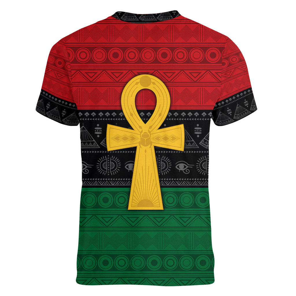Pan African Ankh Women V Neck T Shirt Egyptian Cross - Wonder Print Shop