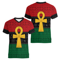 Pan African Ankh Women V Neck T Shirt Egyptian Cross - Wonder Print Shop