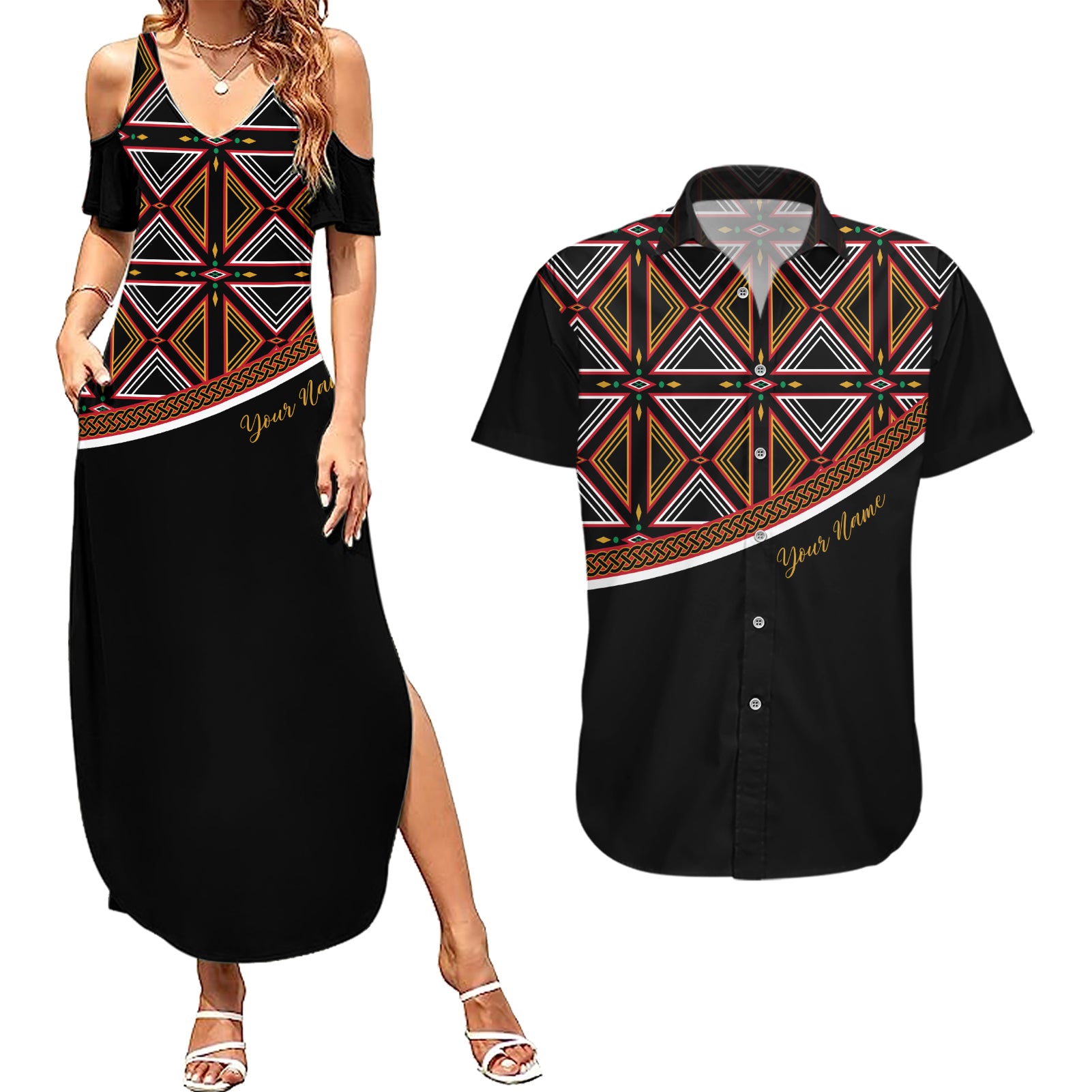 Personalized Bamenda African Couples Matching Summer Maxi Dress and Hawaiian Shirt Atoghu Cameroon Print
