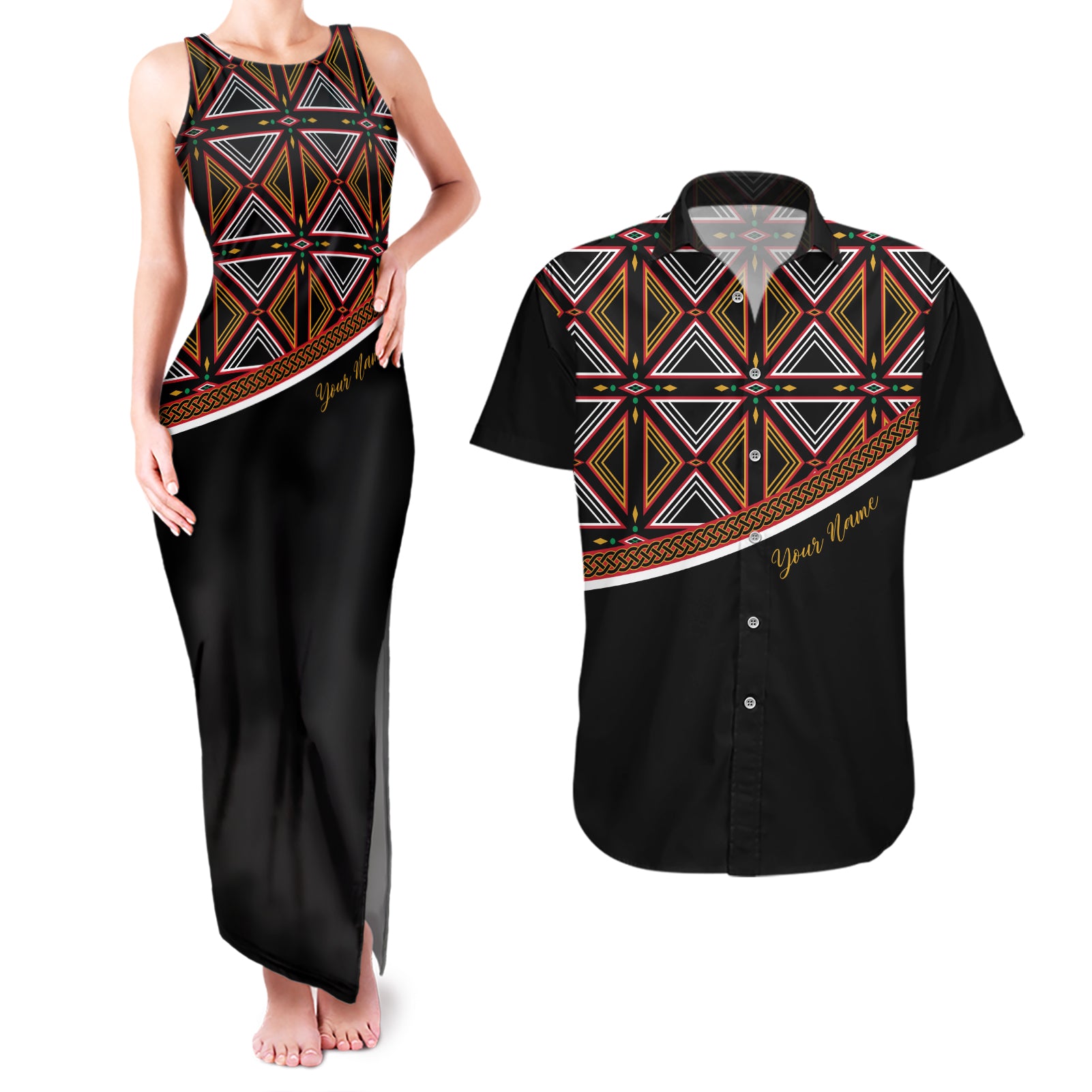 Personalized Bamenda African Couples Matching Tank Maxi Dress and Hawaiian Shirt Atoghu Cameroon Print