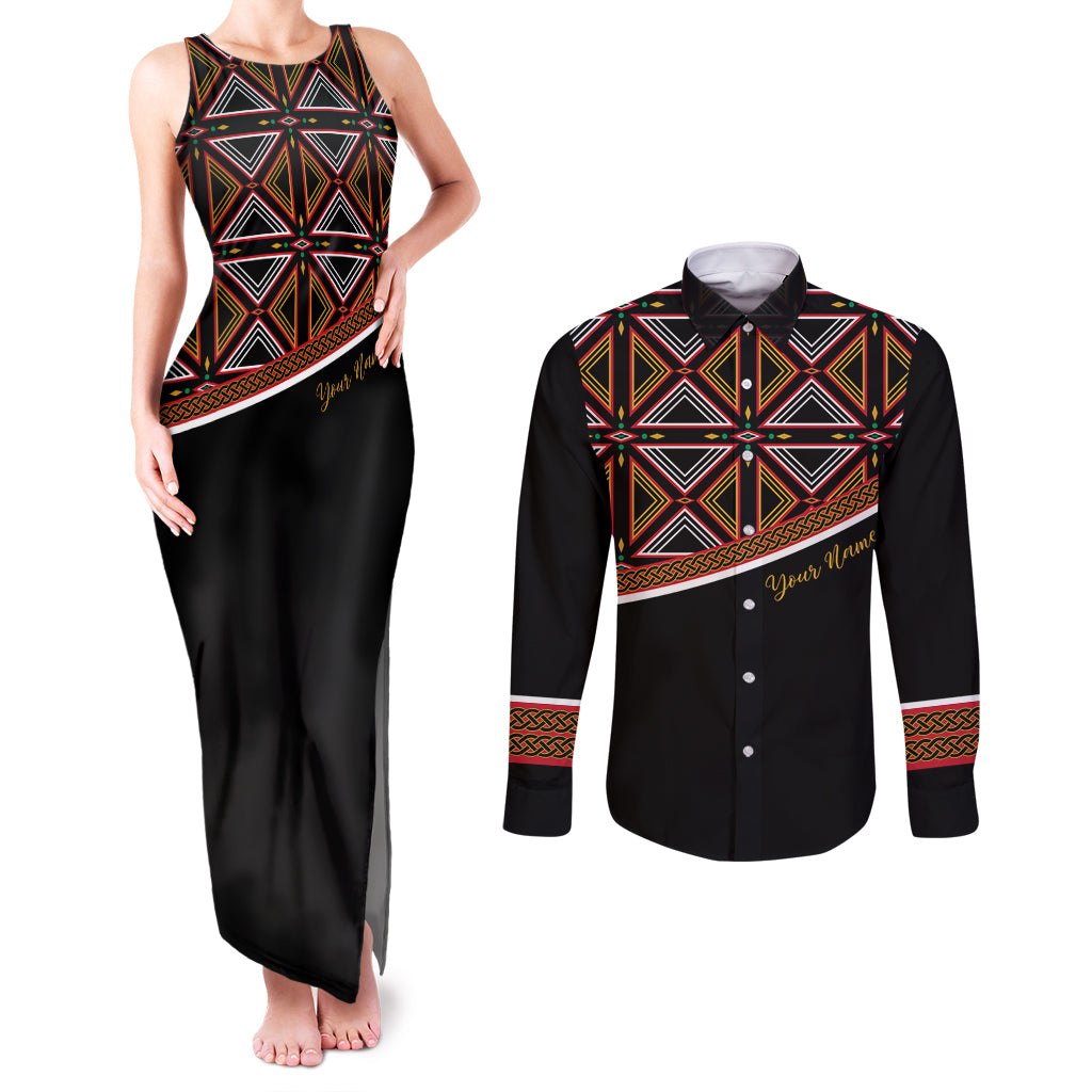 Personalized Bamenda African Couples Matching Tank Maxi Dress and Long Sleeve Button Shirt Atoghu Cameroon Print