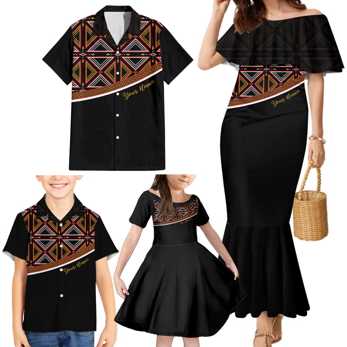 Personalized Bamenda African Family Matching Mermaid Dress and Hawaiian Shirt Atoghu Cameroon Print
