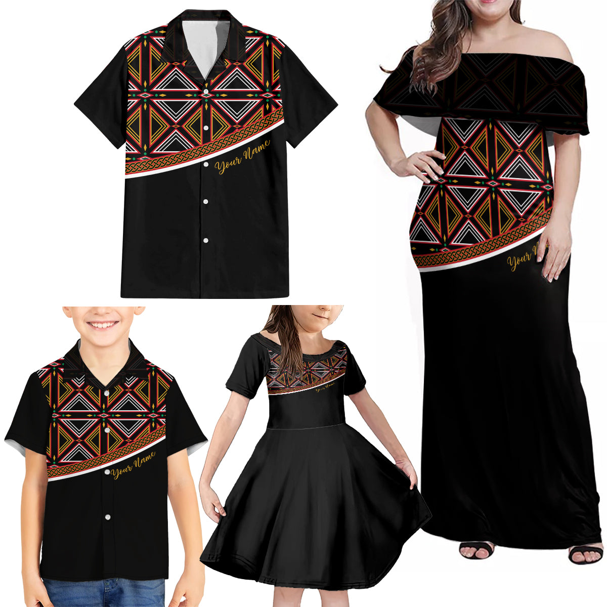 Personalized Bamenda African Family Matching Off Shoulder Maxi Dress and Hawaiian Shirt Atoghu Cameroon Print