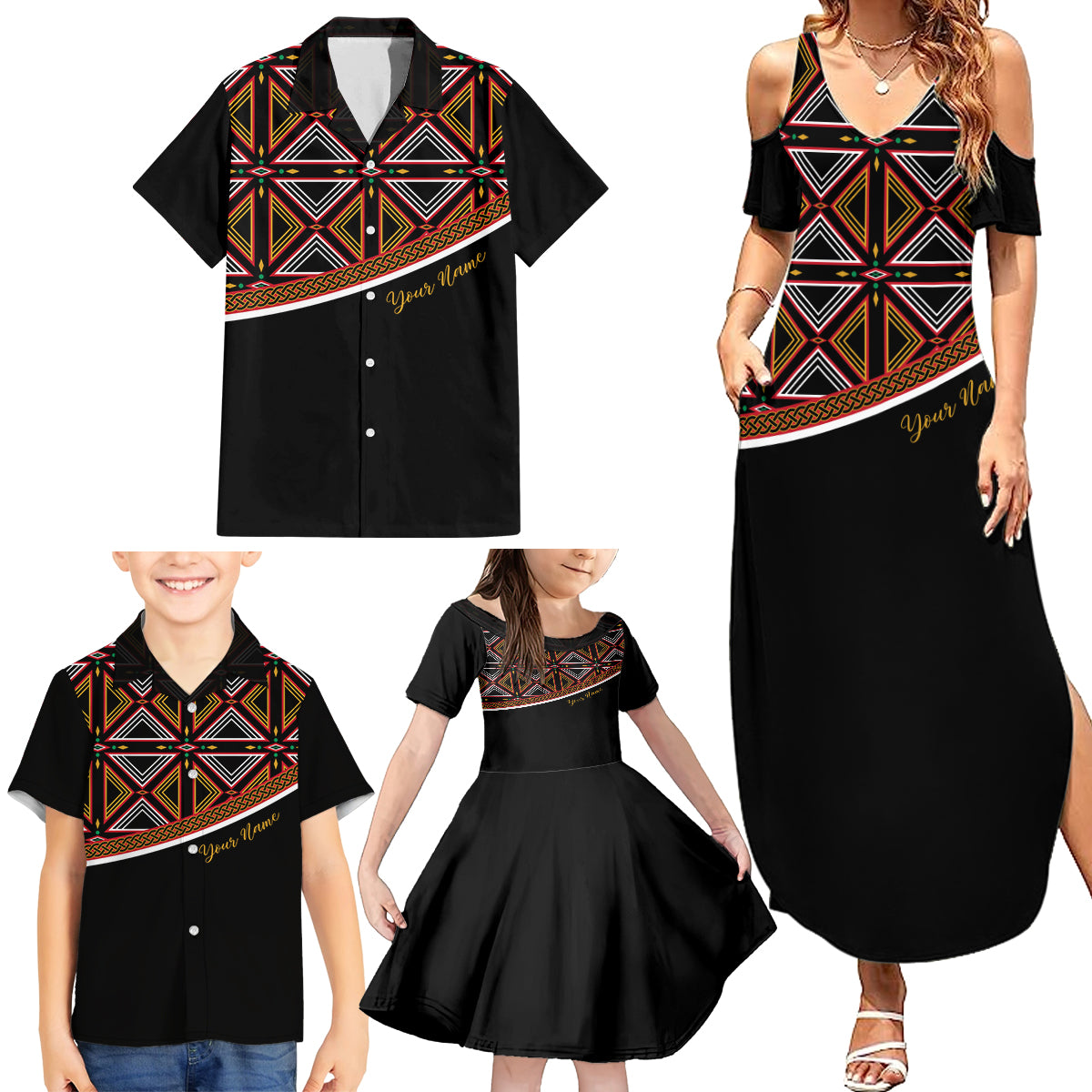 Personalized Bamenda African Family Matching Summer Maxi Dress and Hawaiian Shirt Atoghu Cameroon Print