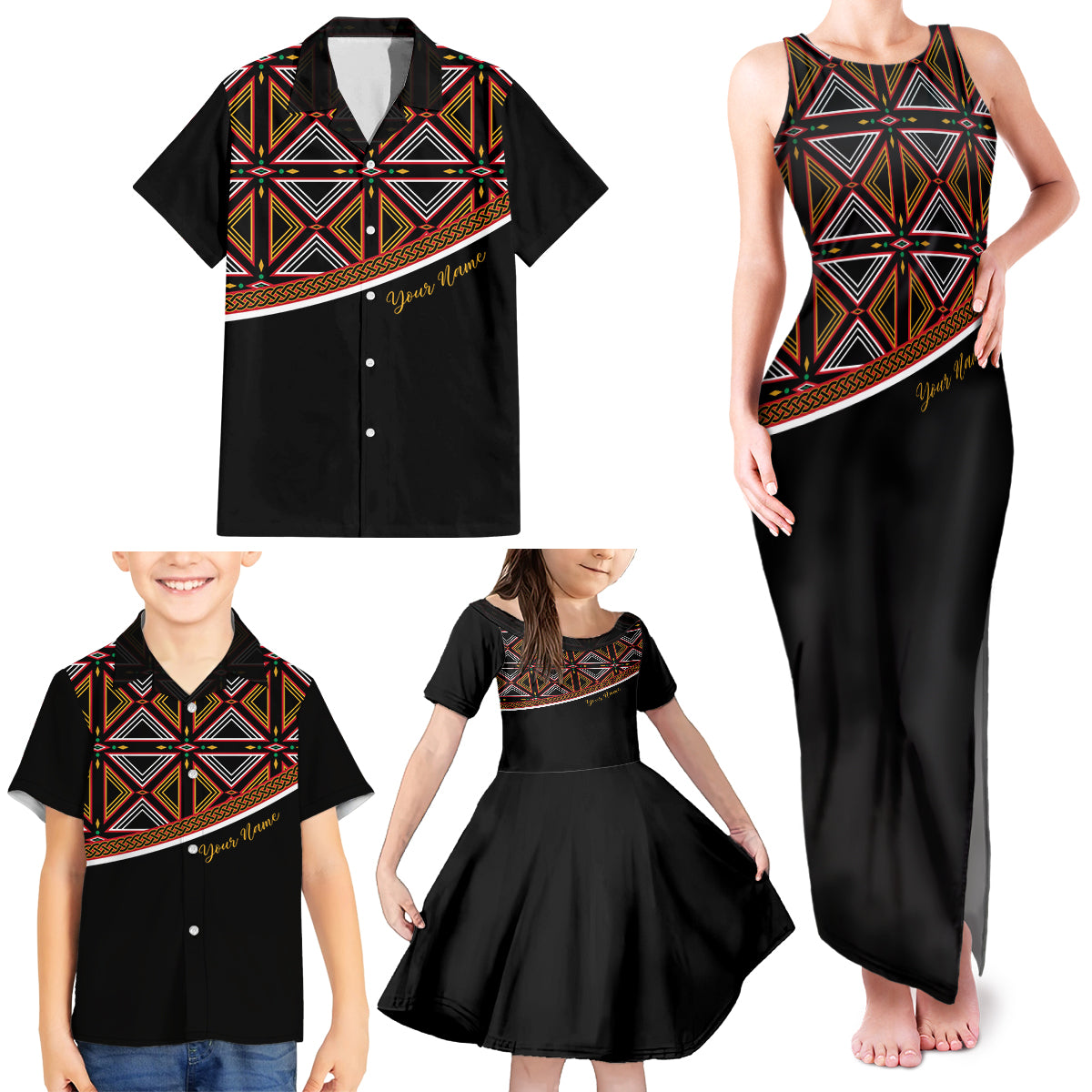 Personalized Bamenda African Family Matching Tank Maxi Dress and Hawaiian Shirt Atoghu Cameroon Print