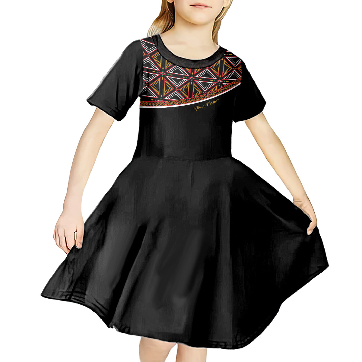 Personalized Bamenda African Kid Short Sleeve Dress Atoghu Cameroon Print - Wonder Print Shop