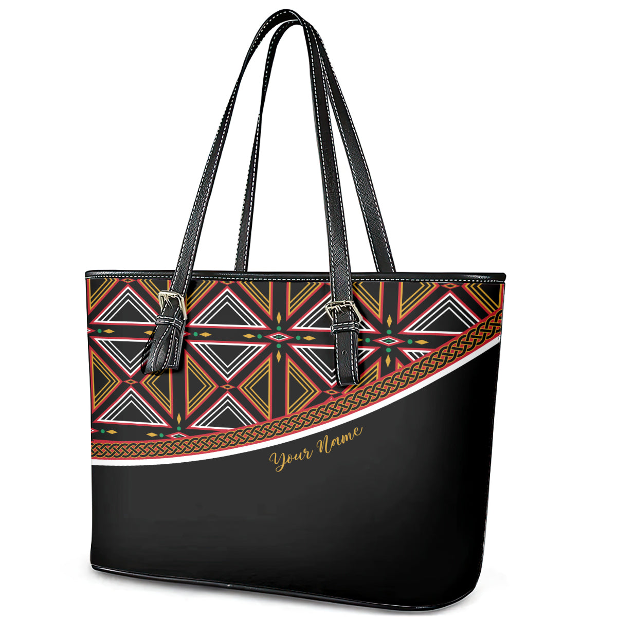 Personalized Bamenda African Leather Tote Bag Atoghu Cameroon Print - Wonder Print Shop