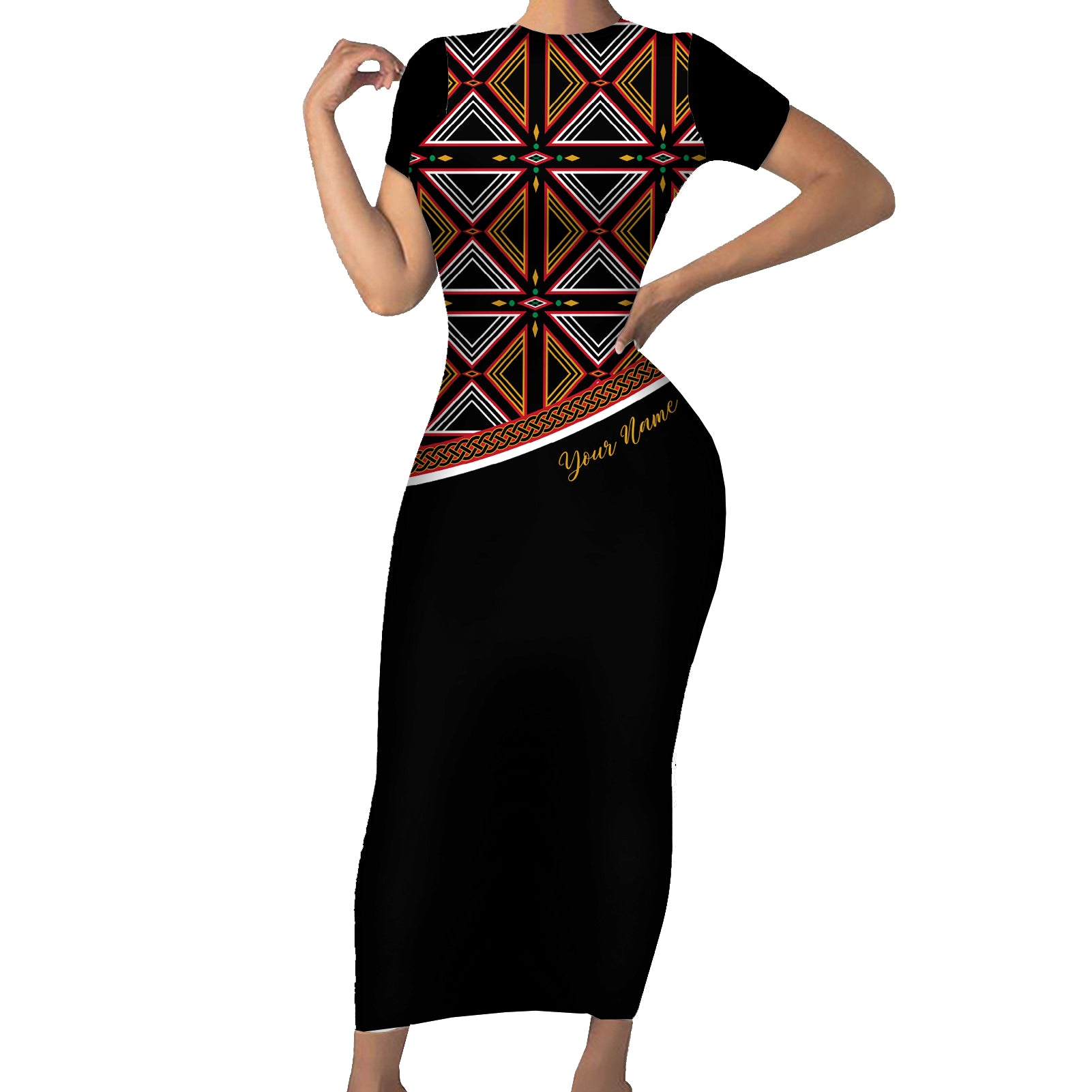 Personalized Bamenda African Short Sleeve Bodycon Dress Atoghu Cameroon Print
