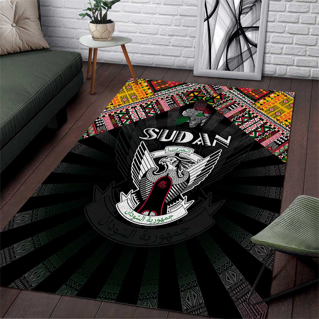 Sudan Roots Area Rug African Map in Fingerprint and Tribal Colors