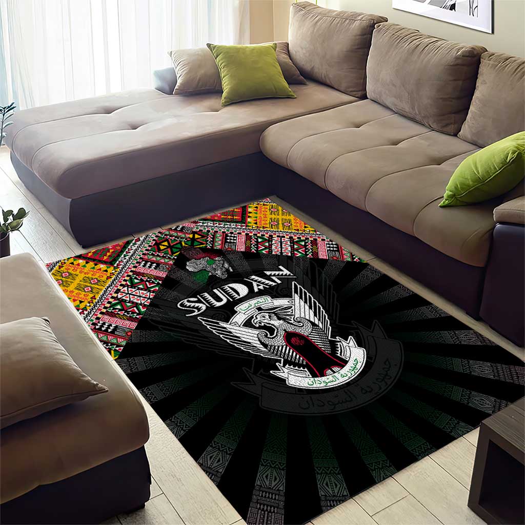 Sudan Roots Area Rug African Map in Fingerprint and Tribal Colors