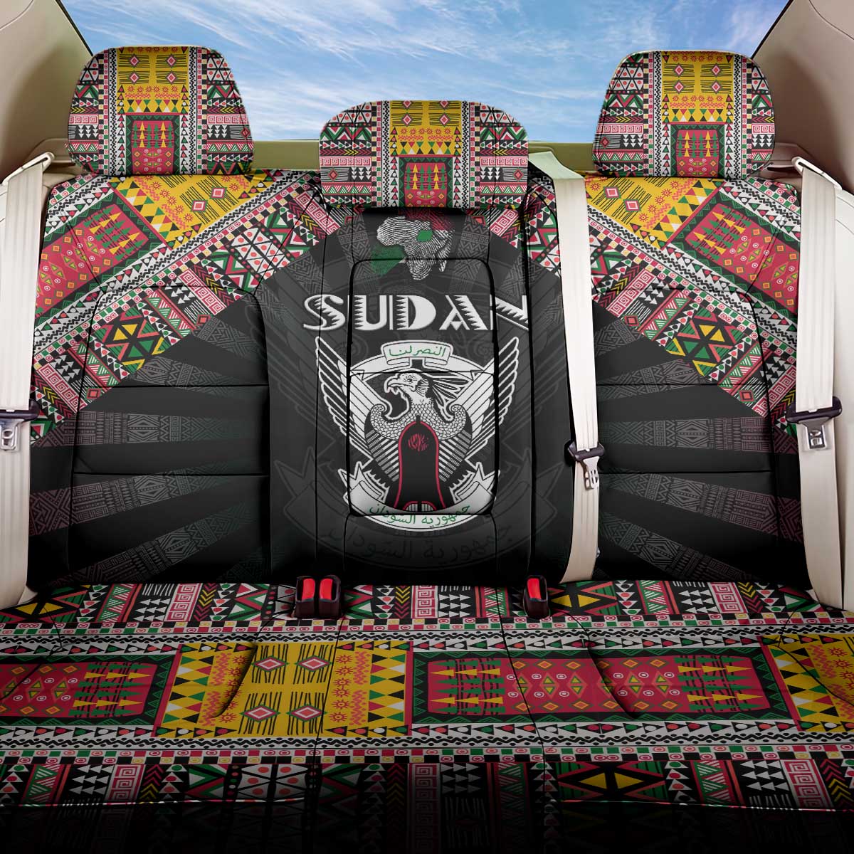 Sudan Roots Back Car Seat Cover African Map in Fingerprint and Tribal Colors
