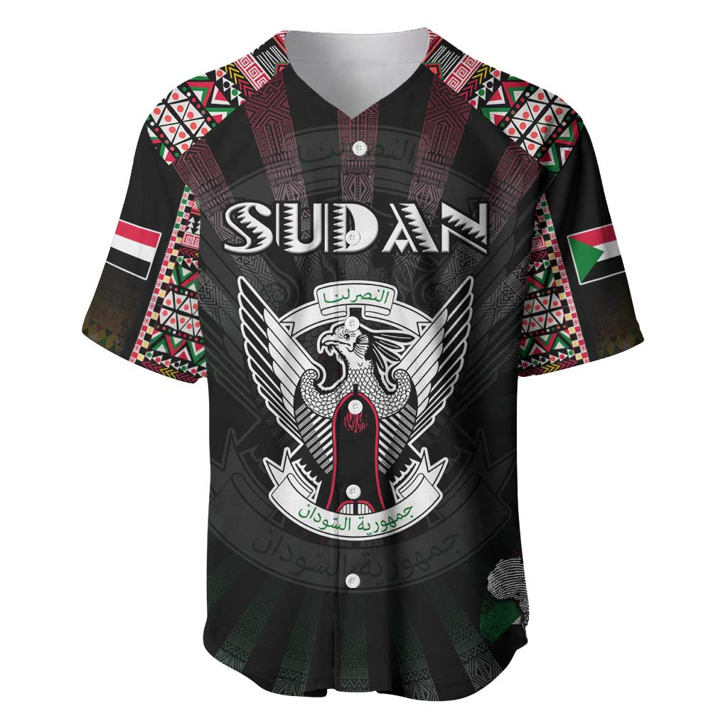 Personalized Sudan Roots Baseball Jersey African Map in Fingerprint and Tribal Colors