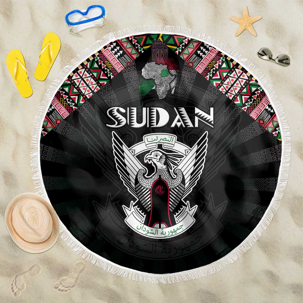 Sudan Roots Beach Blanket African Map in Fingerprint and Tribal Colors