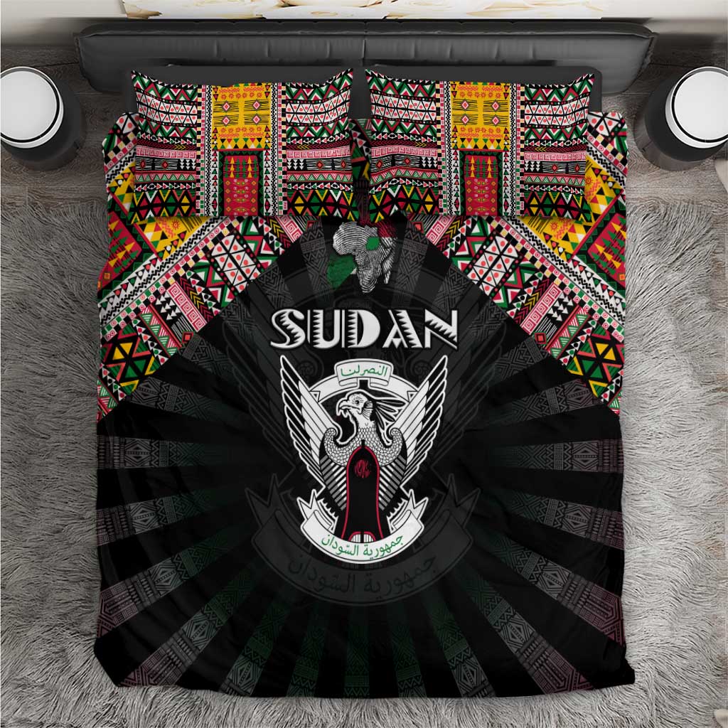 Sudan Roots Bedding Set African Map in Fingerprint and Tribal Colors