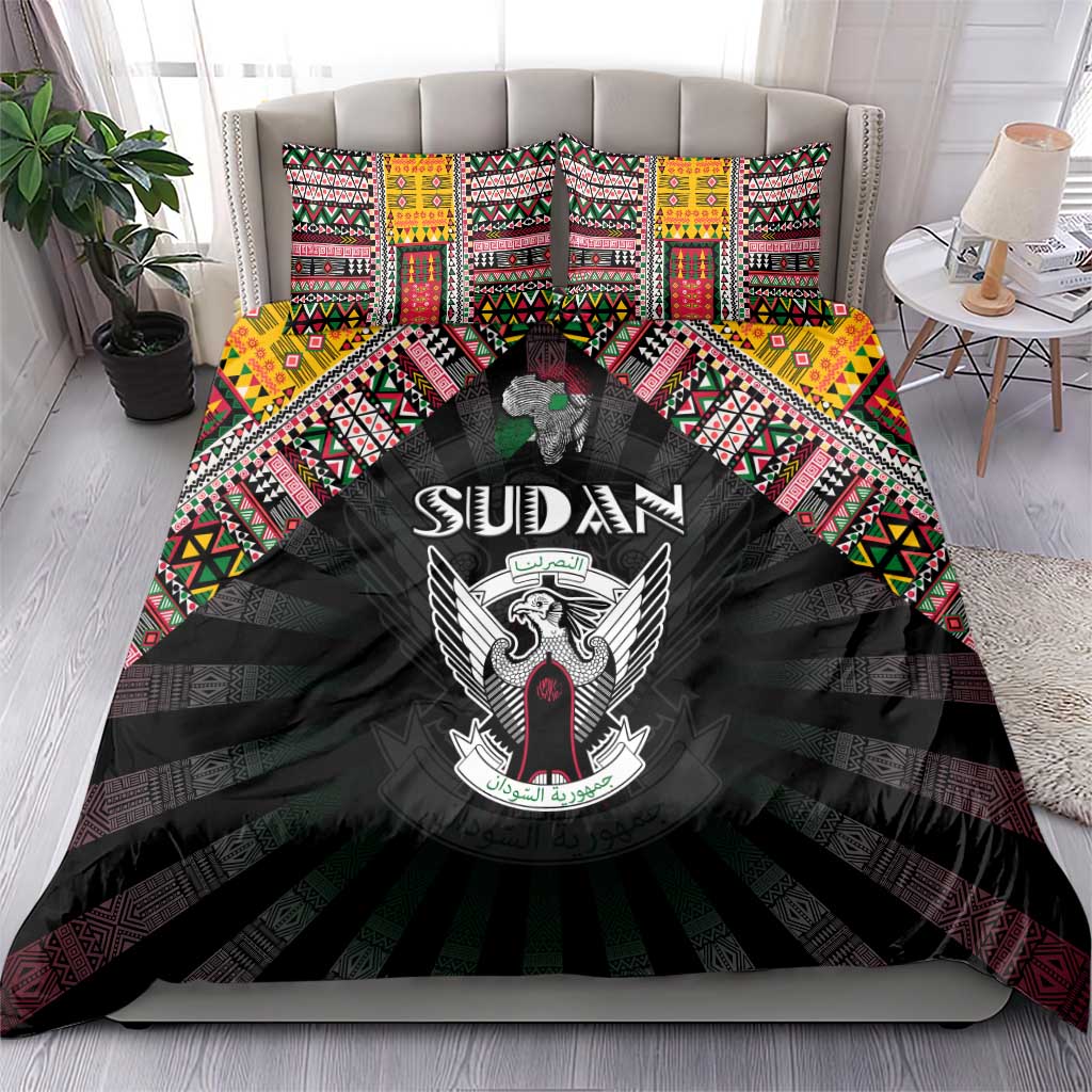 Sudan Roots Bedding Set African Map in Fingerprint and Tribal Colors