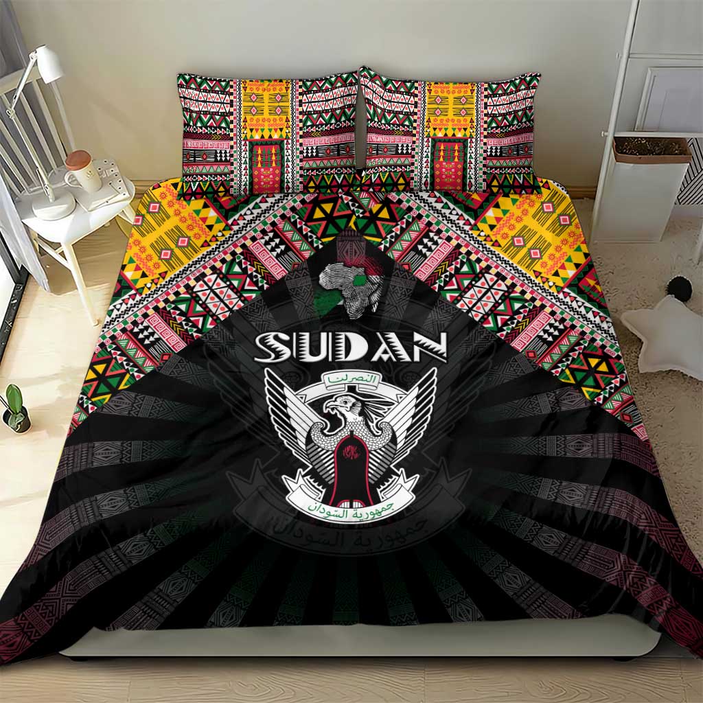 Sudan Roots Bedding Set African Map in Fingerprint and Tribal Colors