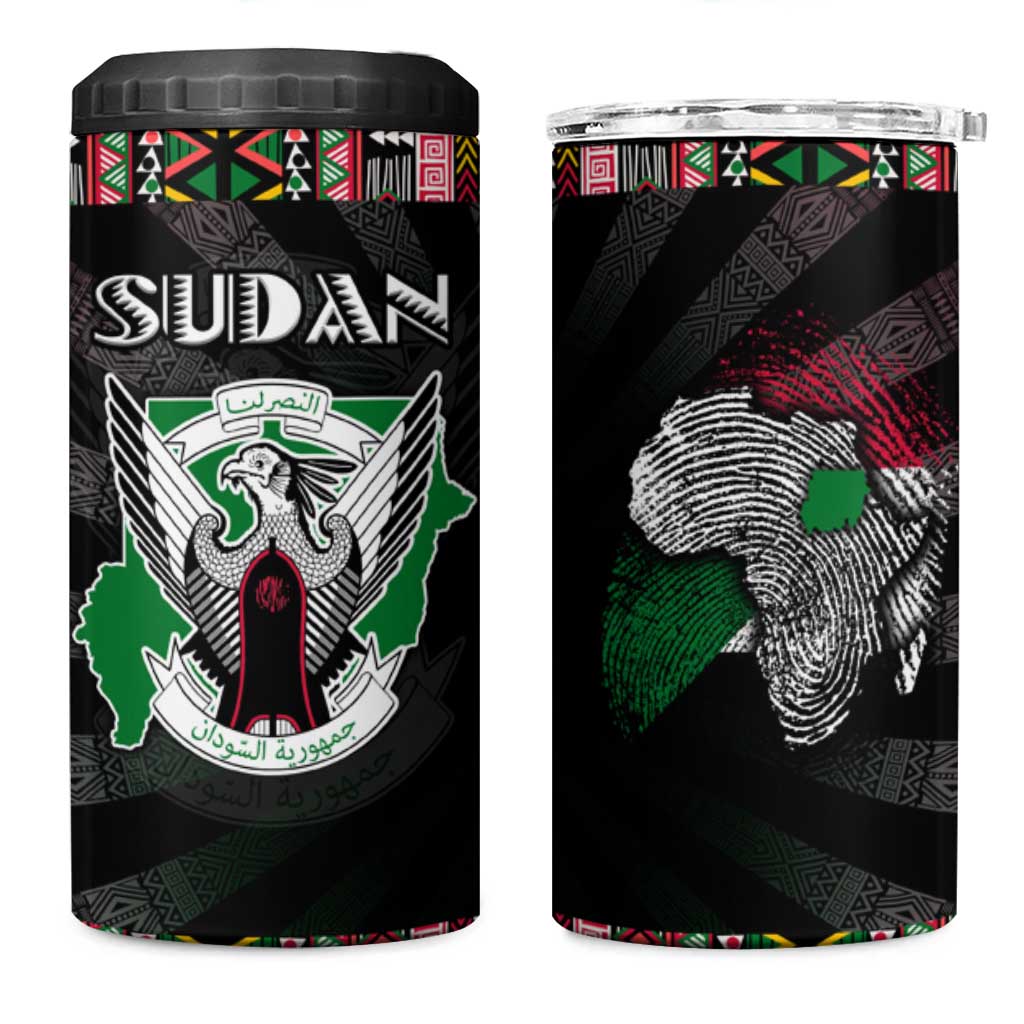 Sudan Roots 4 in 1 Can Cooler Tumbler African Map in Fingerprint and Tribal Colors