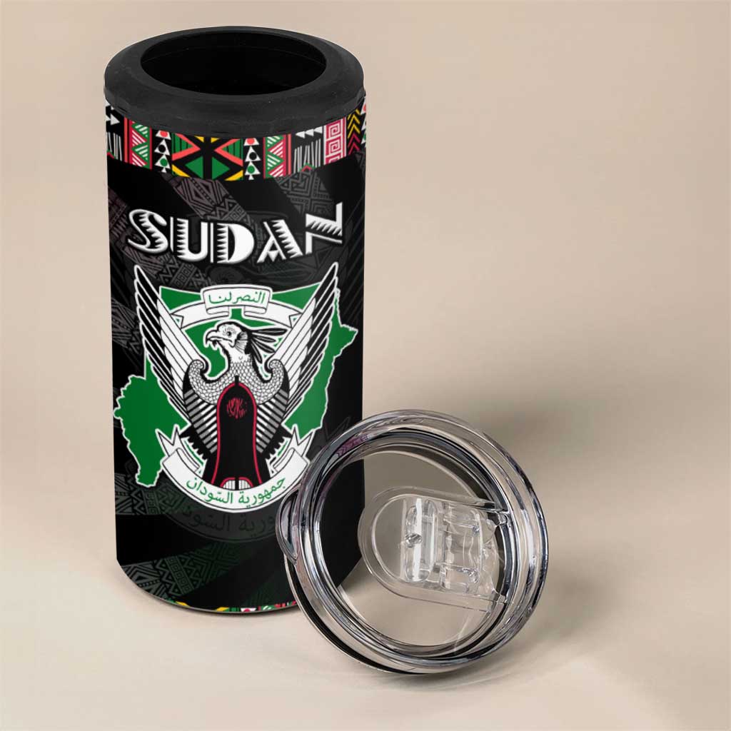 Sudan Roots 4 in 1 Can Cooler Tumbler African Map in Fingerprint and Tribal Colors