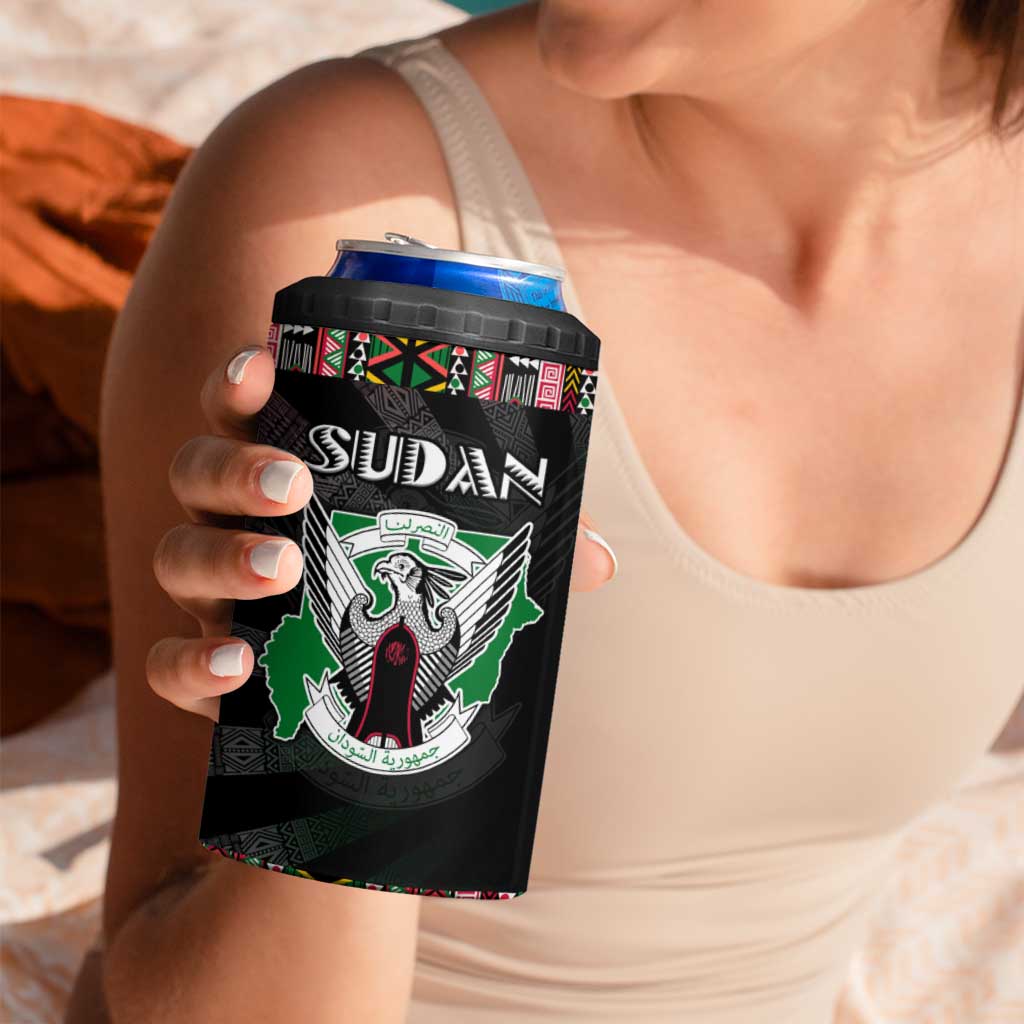 Sudan Roots 4 in 1 Can Cooler Tumbler African Map in Fingerprint and Tribal Colors