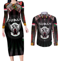 Personalized Sudan Roots Couples Matching Long Sleeve Bodycon Dress and Long Sleeve Button Shirt African Map in Fingerprint and Tribal Colors