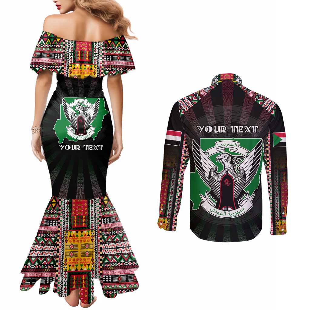 Personalized Sudan Roots Couples Matching Mermaid Dress and Long Sleeve Button Shirt African Map in Fingerprint and Tribal Colors