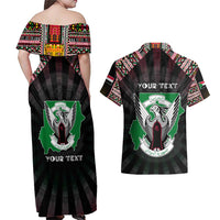 Personalized Sudan Roots Couples Matching Off Shoulder Maxi Dress and Hawaiian Shirt African Map in Fingerprint and Tribal Colors