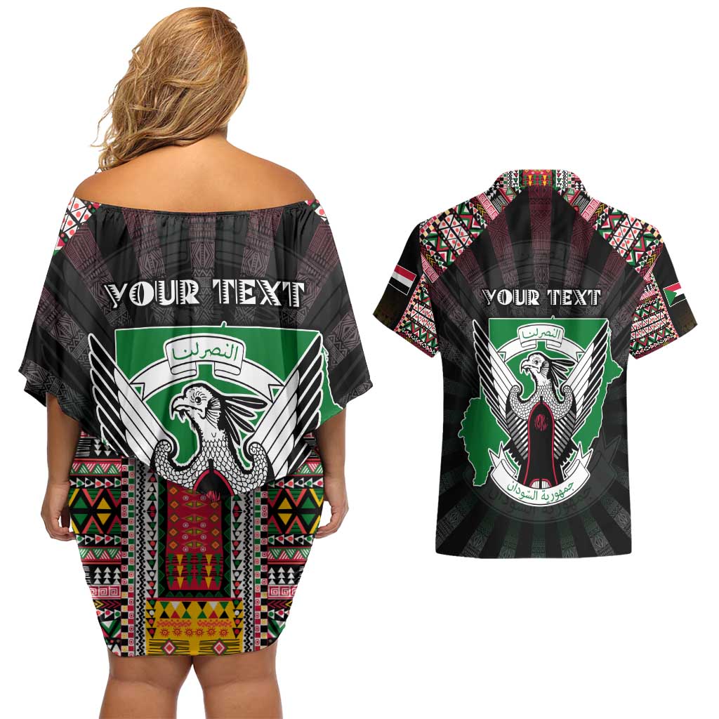 Personalized Sudan Roots Couples Matching Off Shoulder Short Dress and Hawaiian Shirt African Map in Fingerprint and Tribal Colors