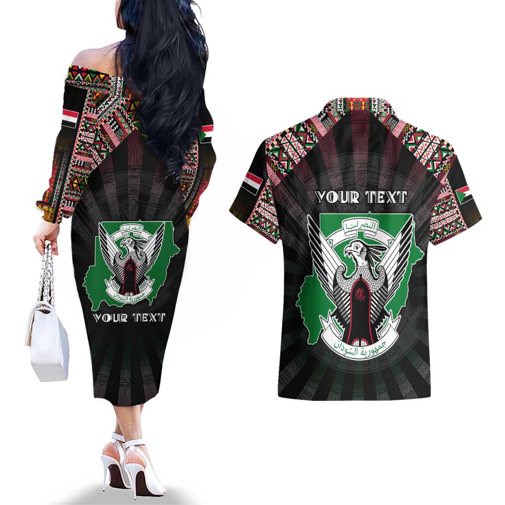 Personalized Sudan Roots Couples Matching Off The Shoulder Long Sleeve Dress and Hawaiian Shirt African Map in Fingerprint and Tribal Colors