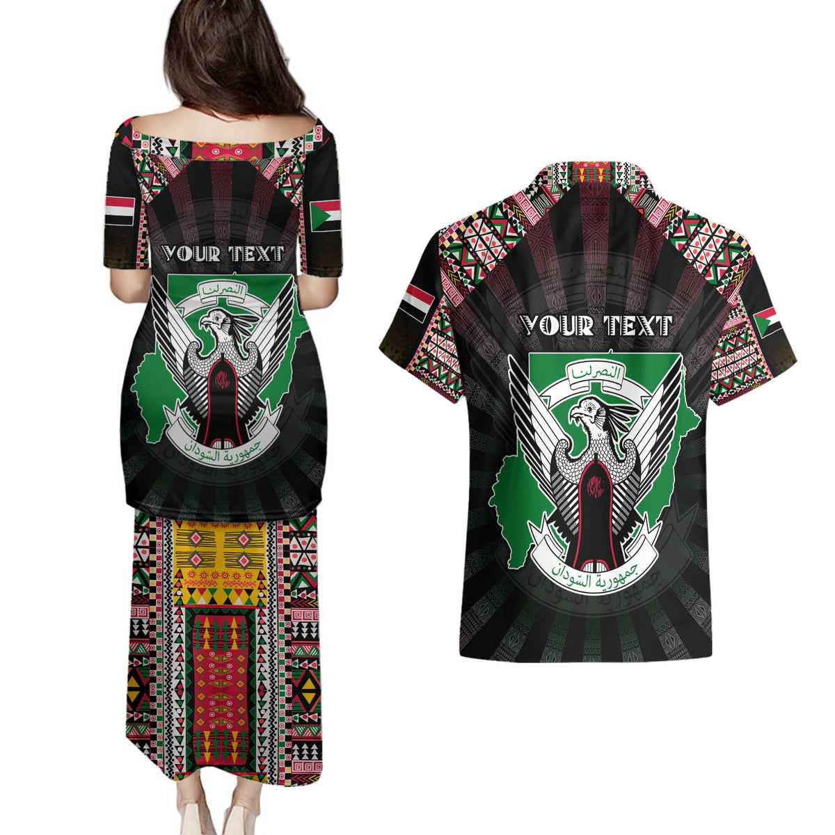 Personalized Sudan Roots Couples Matching Puletasi and Hawaiian Shirt African Map in Fingerprint and Tribal Colors