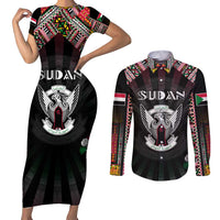 Personalized Sudan Roots Couples Matching Short Sleeve Bodycon Dress and Long Sleeve Button Shirt African Map in Fingerprint and Tribal Colors