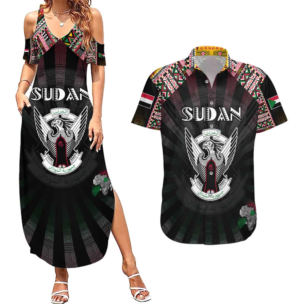 Personalized Sudan Roots Couples Matching Summer Maxi Dress and Hawaiian Shirt African Map in Fingerprint and Tribal Colors