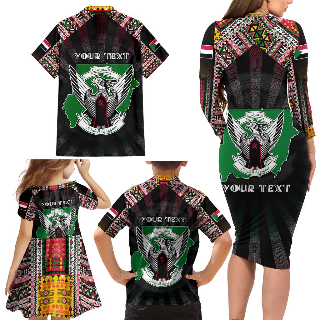 Personalized Sudan Roots Family Matching Long Sleeve Bodycon Dress and Hawaiian Shirt African Map in Fingerprint and Tribal Colors