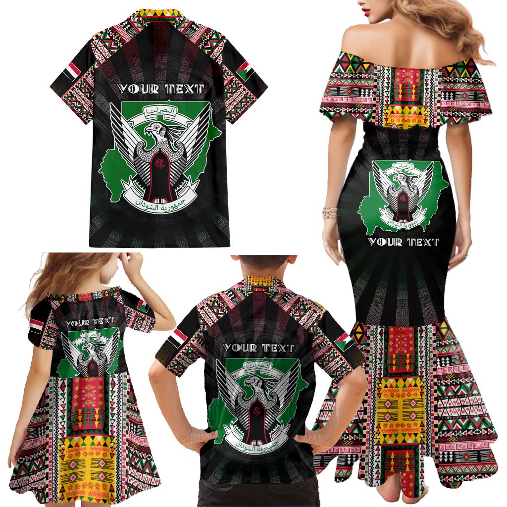 Personalized Sudan Roots Family Matching Mermaid Dress and Hawaiian Shirt African Map in Fingerprint and Tribal Colors