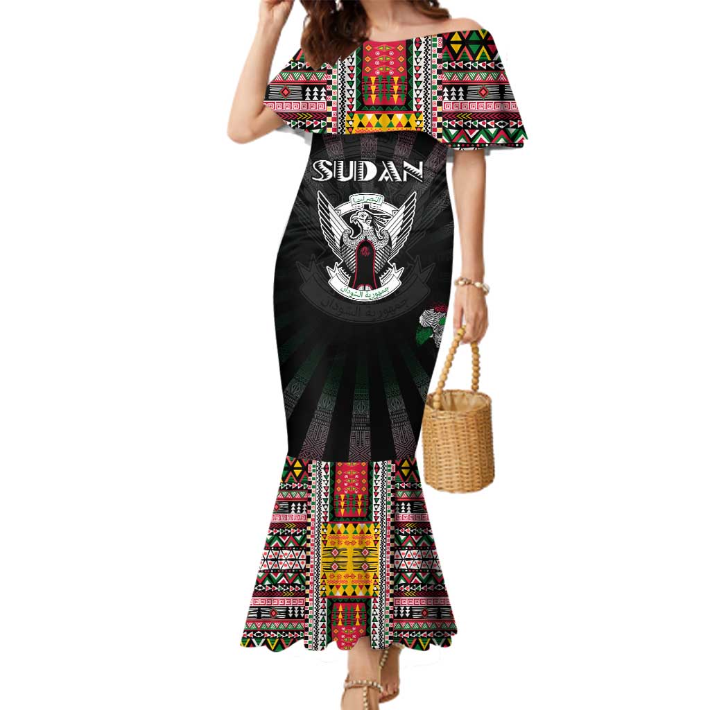 Personalized Sudan Roots Family Matching Mermaid Dress and Hawaiian Shirt African Map in Fingerprint and Tribal Colors