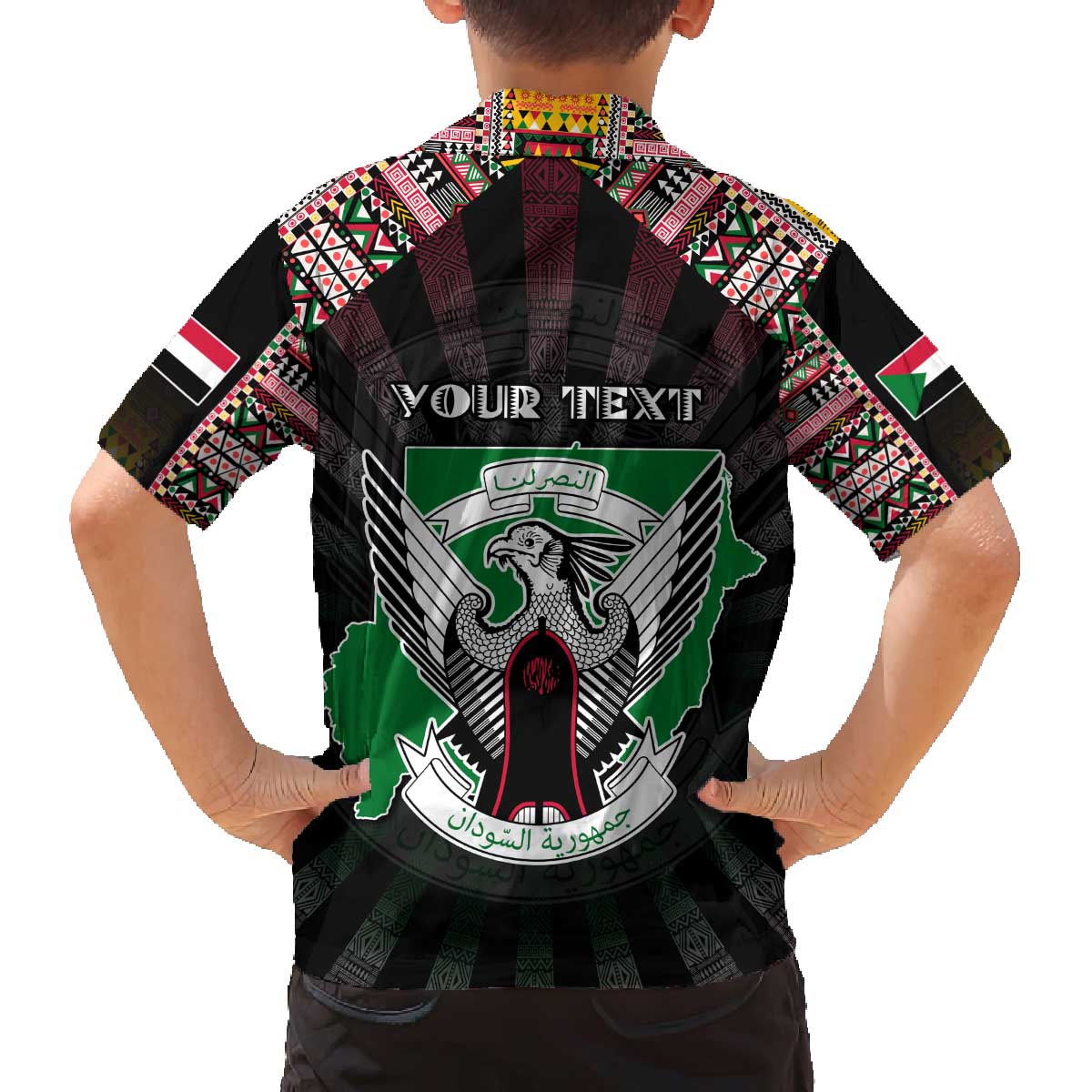 Personalized Sudan Roots Family Matching Off The Shoulder Long Sleeve Dress and Hawaiian Shirt African Map in Fingerprint and Tribal Colors