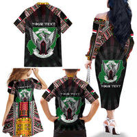 Personalized Sudan Roots Family Matching Off The Shoulder Long Sleeve Dress and Hawaiian Shirt African Map in Fingerprint and Tribal Colors