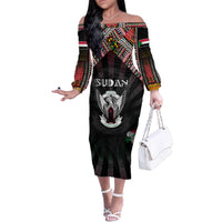 Personalized Sudan Roots Family Matching Off The Shoulder Long Sleeve Dress and Hawaiian Shirt African Map in Fingerprint and Tribal Colors