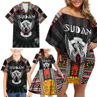 Personalized Sudan Roots Family Matching Off Shoulder Short Dress and Hawaiian Shirt African Map in Fingerprint and Tribal Colors