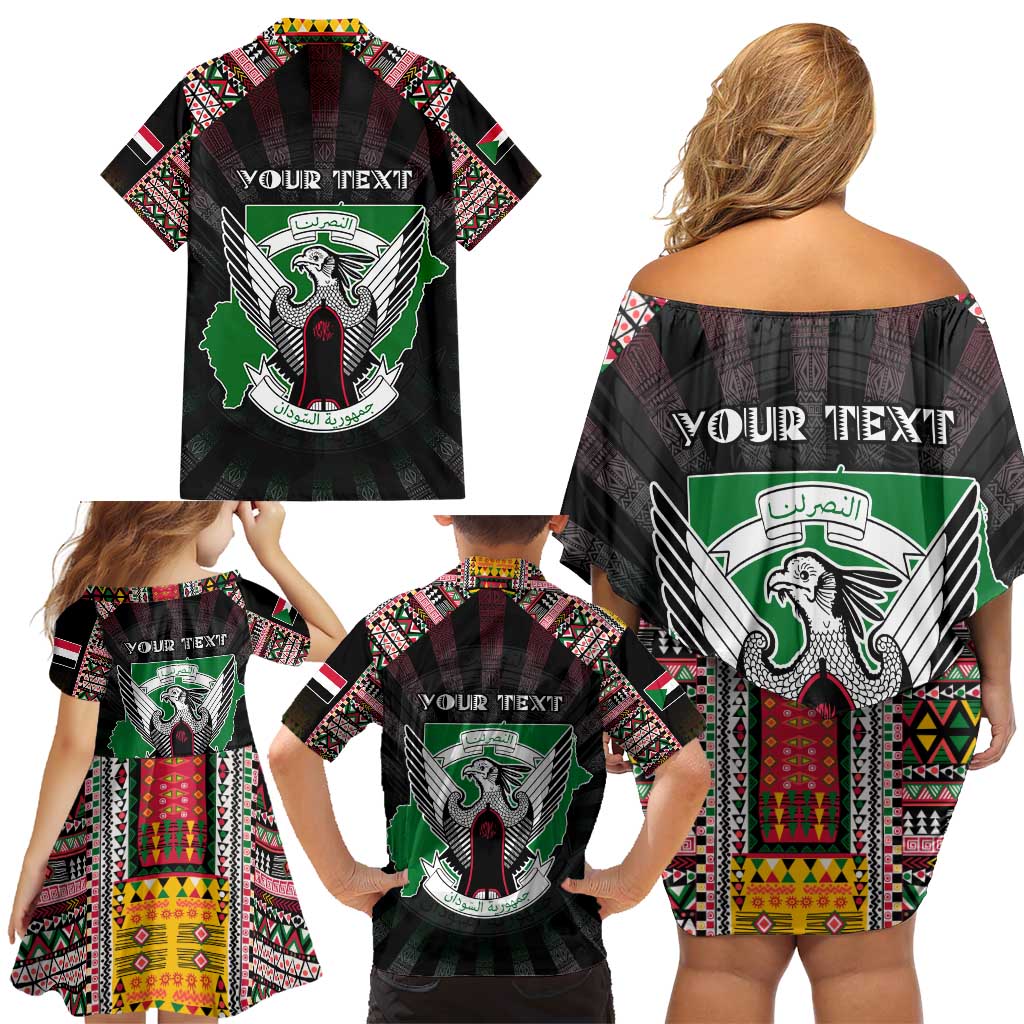 Personalized Sudan Roots Family Matching Off Shoulder Short Dress and Hawaiian Shirt African Map in Fingerprint and Tribal Colors