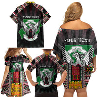 Personalized Sudan Roots Family Matching Off Shoulder Short Dress and Hawaiian Shirt African Map in Fingerprint and Tribal Colors