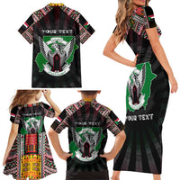 Personalized Sudan Roots Family Matching Short Sleeve Bodycon Dress and Hawaiian Shirt African Map in Fingerprint and Tribal Colors