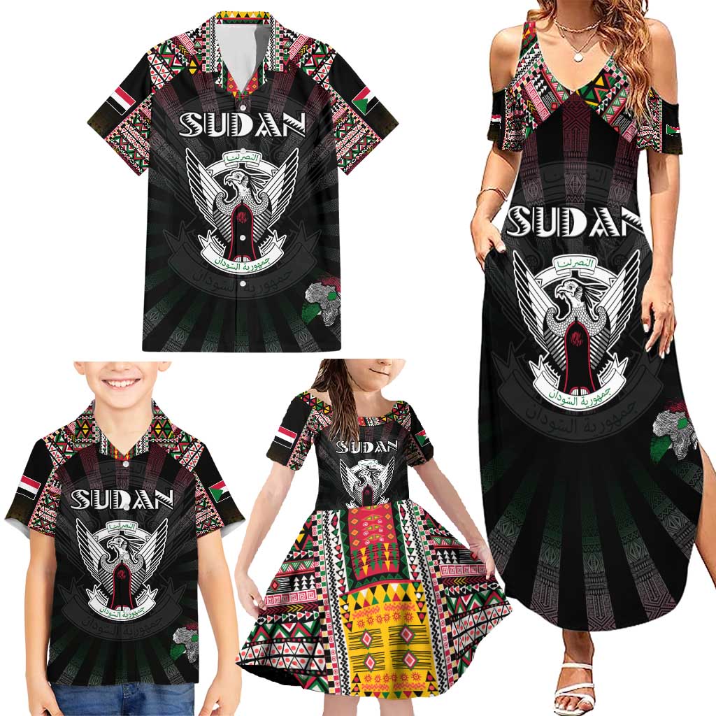 Personalized Sudan Roots Family Matching Summer Maxi Dress and Hawaiian Shirt African Map in Fingerprint and Tribal Colors