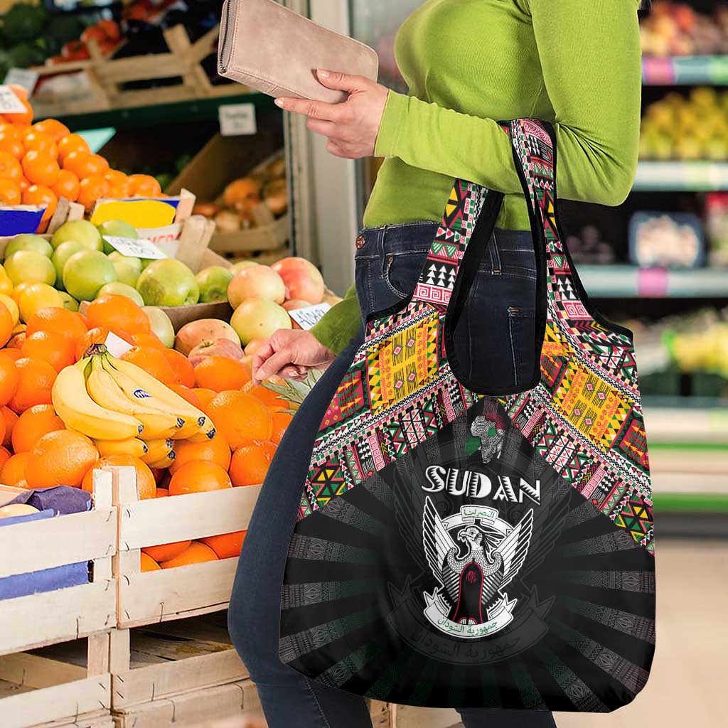 Sudan Roots Grocery Bag African Map in Fingerprint and Tribal Colors